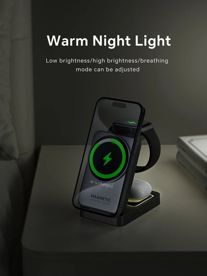 3-in-1 Magnetic Wireless Charger with Nightlight – MagSafe Compatible