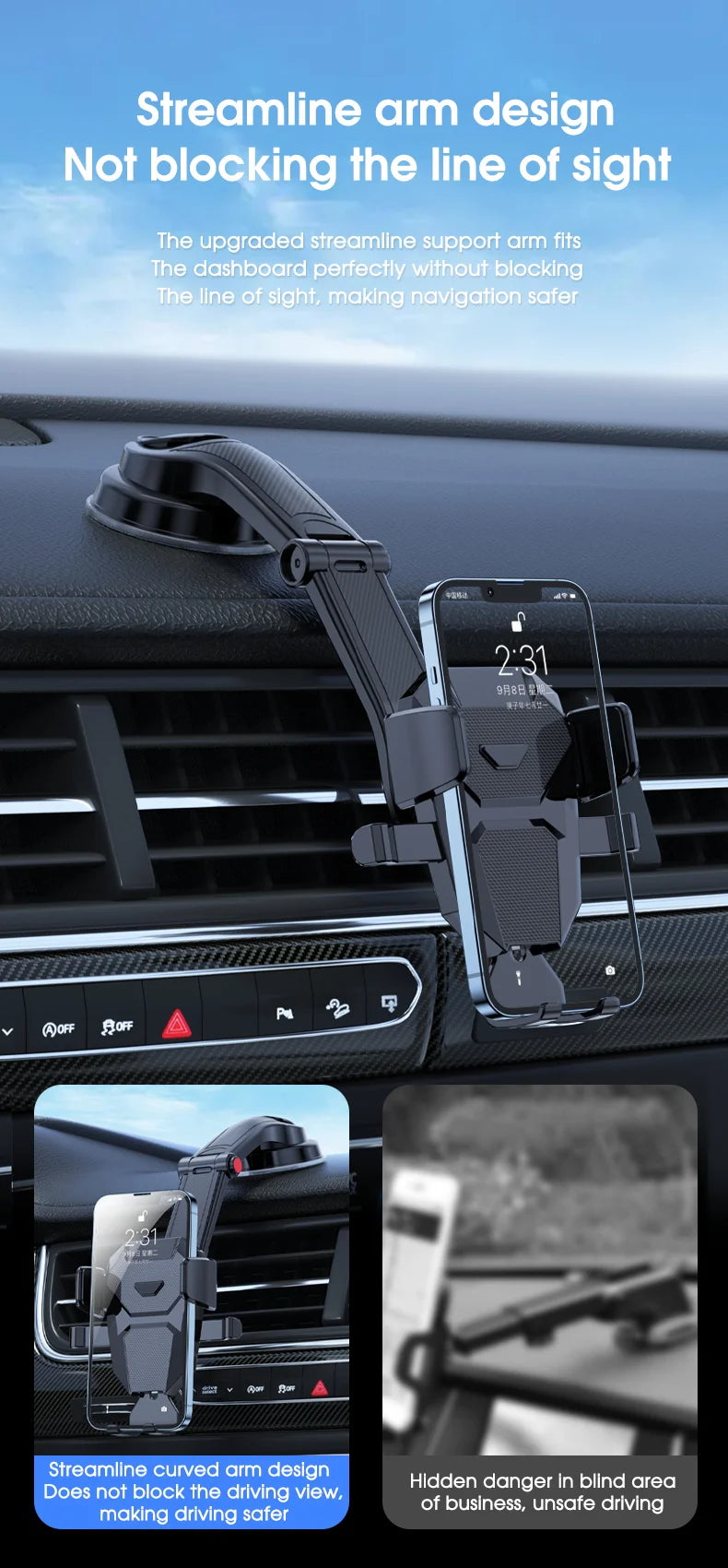 Universal Gravity Car Phone Holder for iPhone, Samsung, Xiaomi