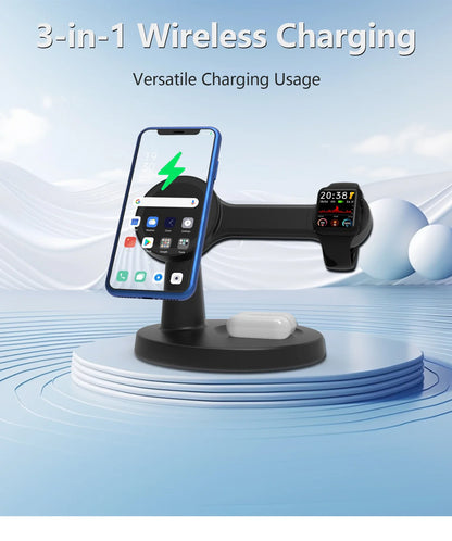 "3-in-1 Magnetic Wireless Charger for Magsafe iPhone, Apple Watch & AirPods – Fast Charging Station