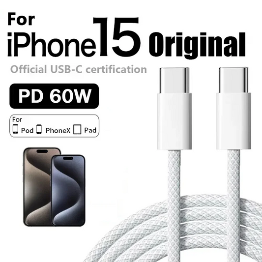 Original PD 60W Fast Charger & USB-C Cable for iPhone 15/16 Pro Max & Samsung S24