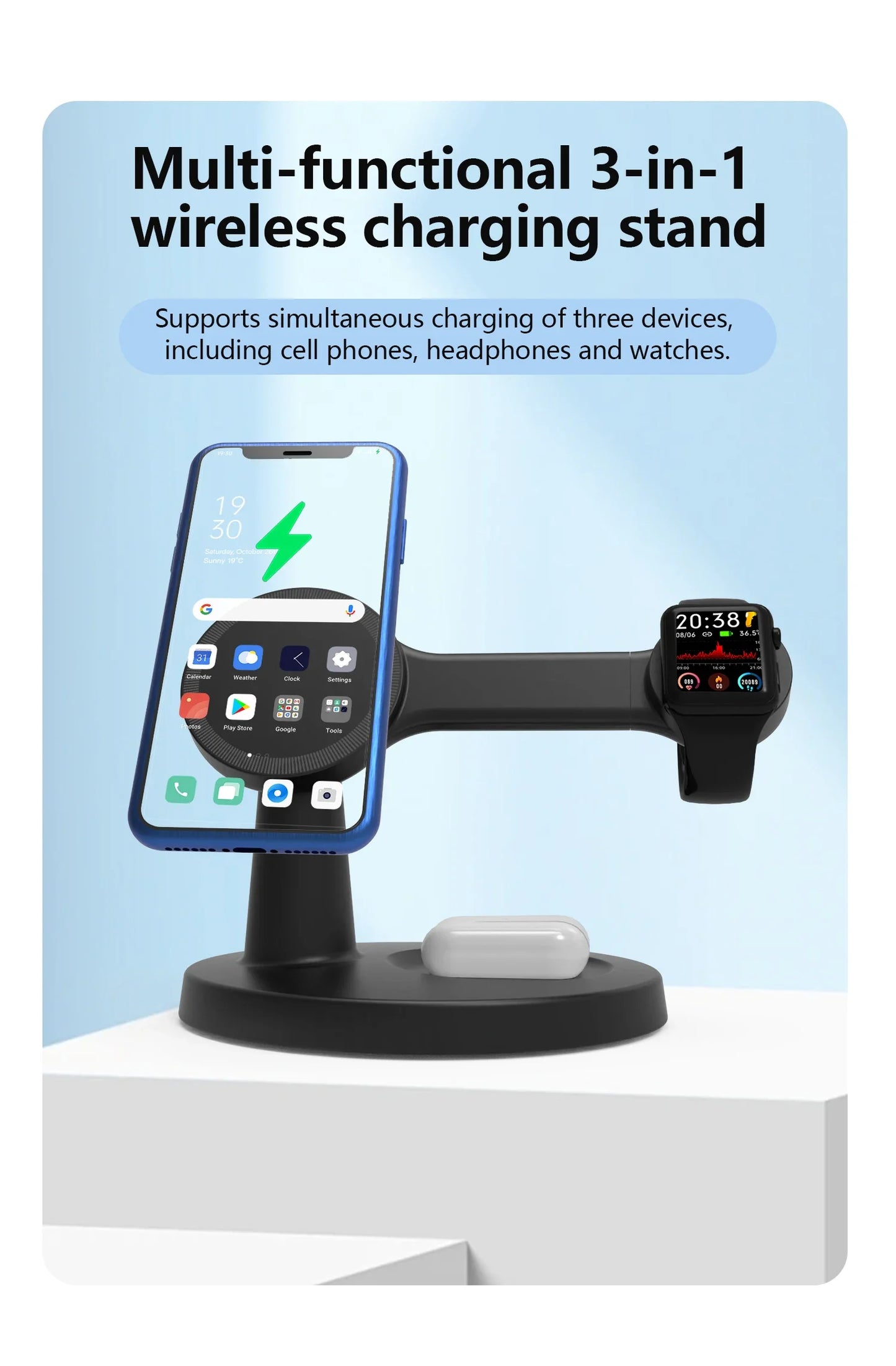 "3-in-1 Magnetic Wireless Charger for Magsafe iPhone, Apple Watch & AirPods – Fast Charging Station