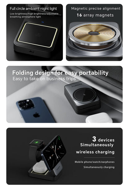3-in-1 Magnetic Wireless Charger with Nightlight – MagSafe Compatible