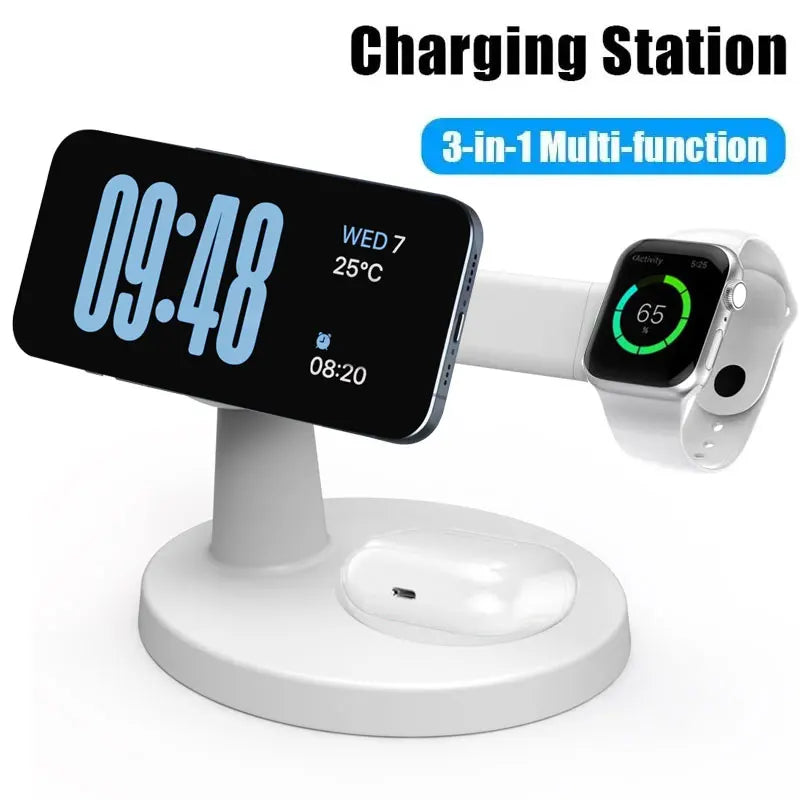 "3-in-1 Magnetic Wireless Charger for Magsafe iPhone, Apple Watch & AirPods – Fast Charging Station