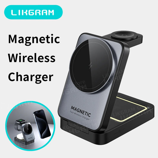 3-in-1 Magnetic Wireless Charger with Nightlight – MagSafe Compatible