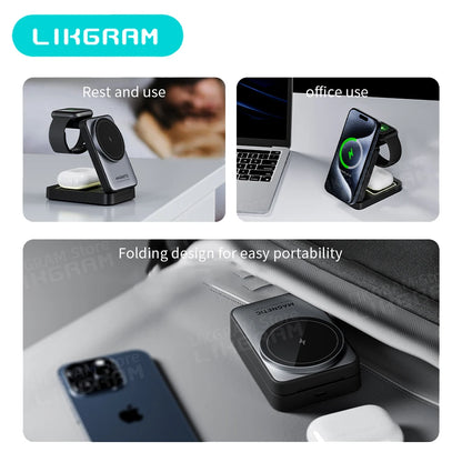 3-in-1 Magnetic Wireless Charger with Nightlight – MagSafe Compatible