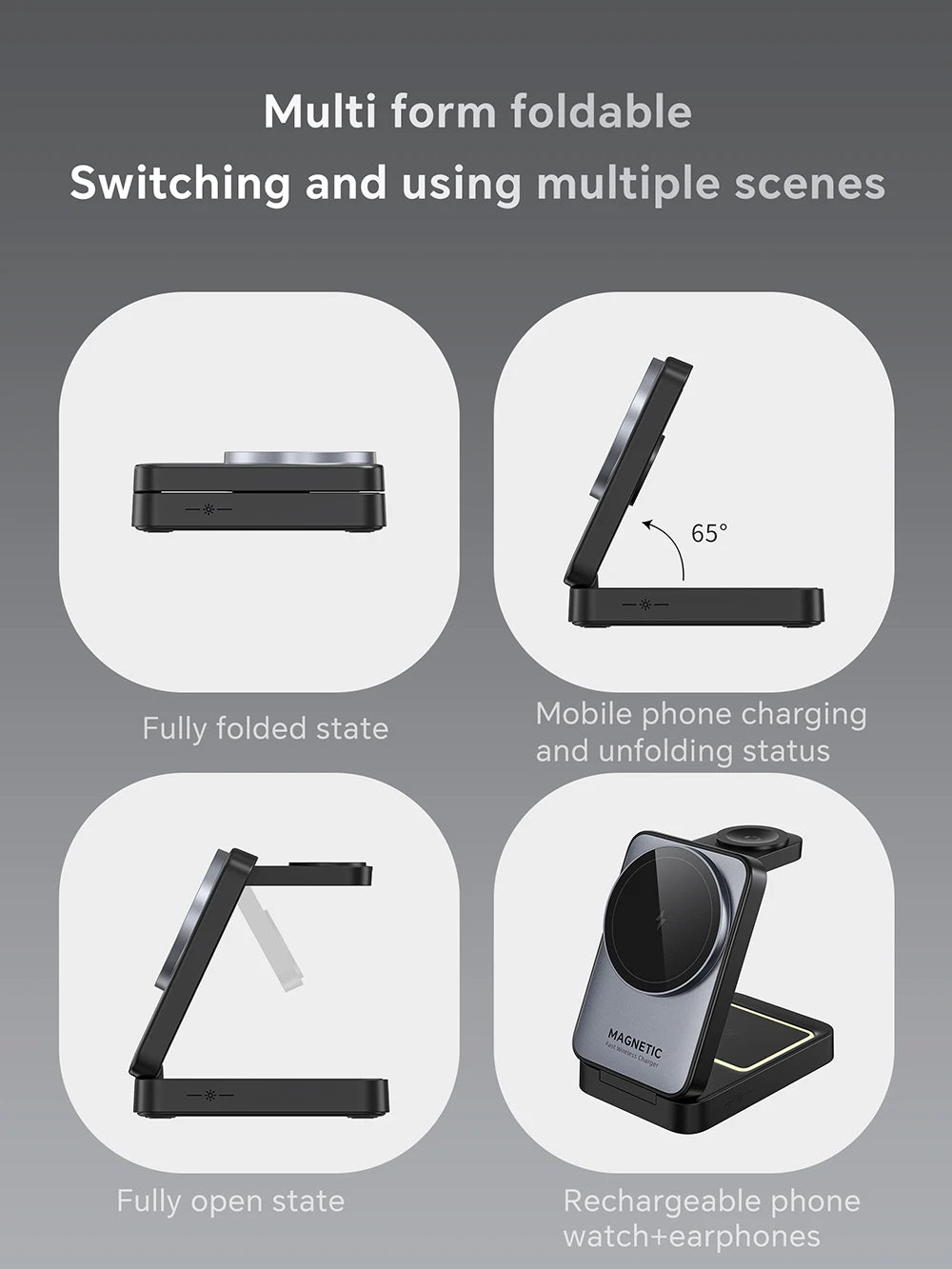 3-in-1 Magnetic Wireless Charger with Nightlight – MagSafe Compatible