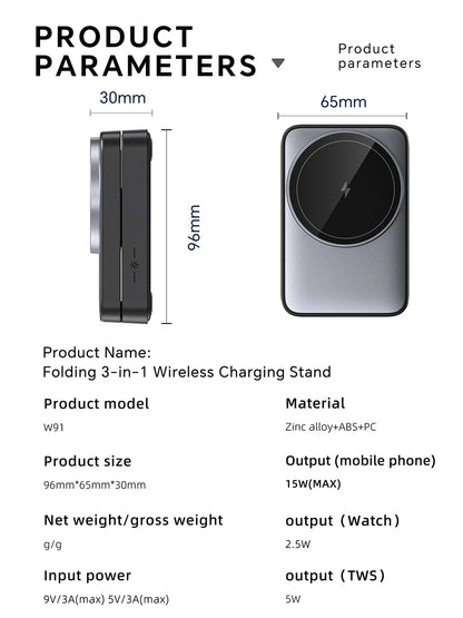 3-in-1 Magnetic Wireless Charger with Nightlight – MagSafe Compatible
