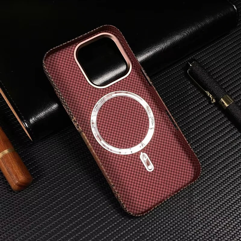 Luxury Carbon Fiber MagSafe iPhone Case – Shockproof, Matte, Wireless Charging