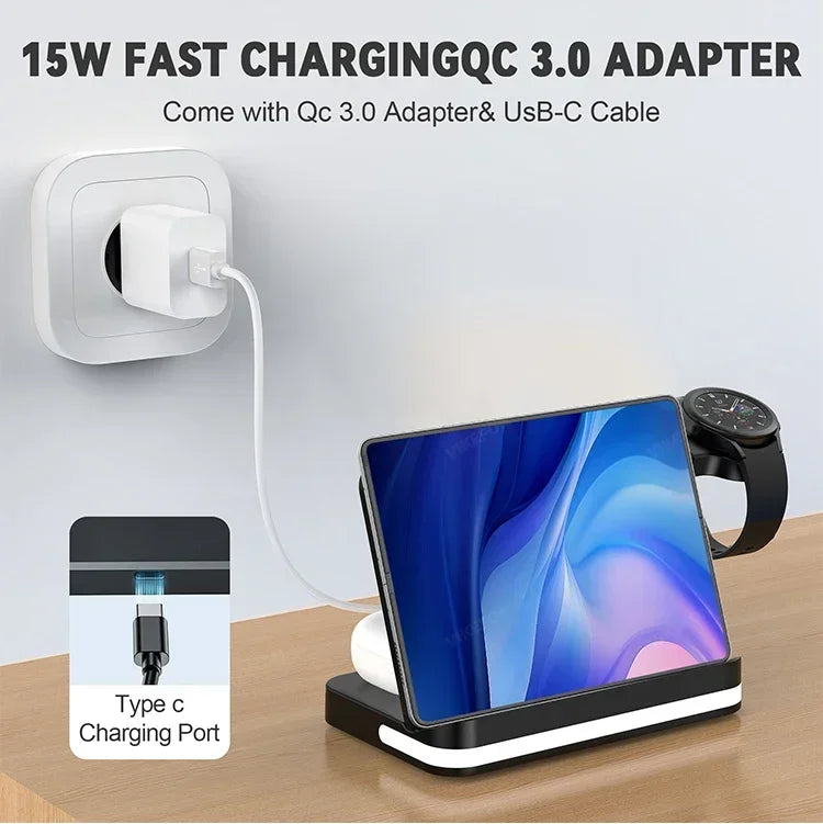 6-in-1 Fast Wireless Charger for iPhone, Watch & AirPods – Charging Stand